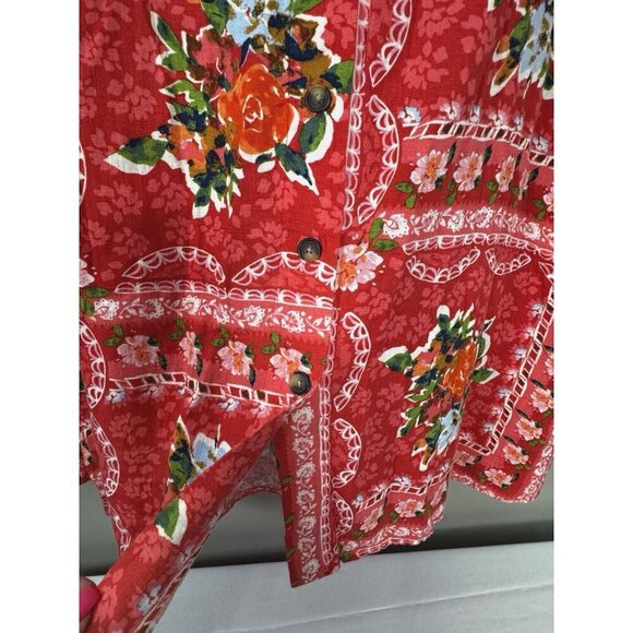 Euro Summer Red Floral Maxi XXL Skirt Button Down Cottagecore Amalfi Coastal Fit - Picture 3 of 9